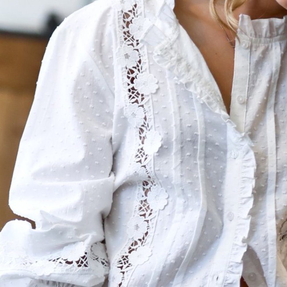 New Boho White Lace Long Sleeve Blouse Top - Picture 4 of 7
